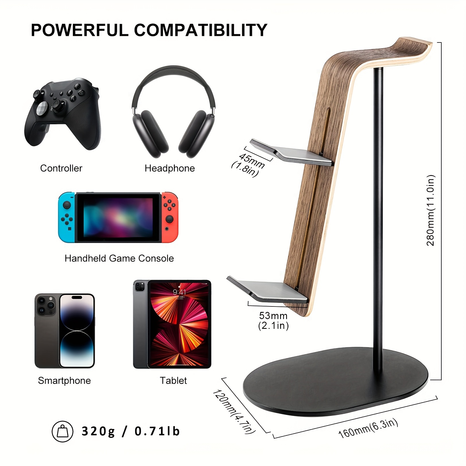 Gaming Accessories Headset - حامل خشبي لوحدة التحكم وسماعة الرأس،